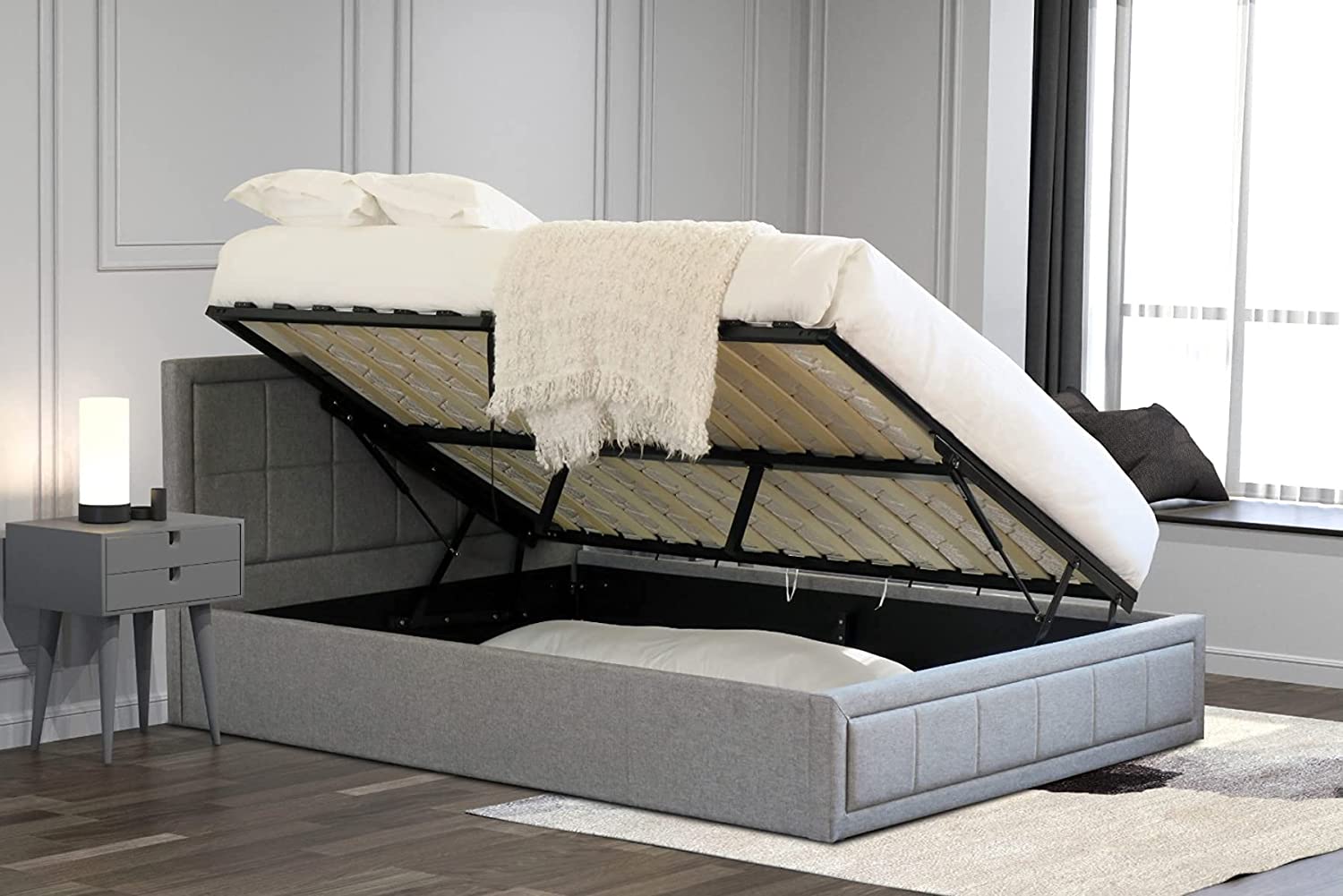 small double bed with storage